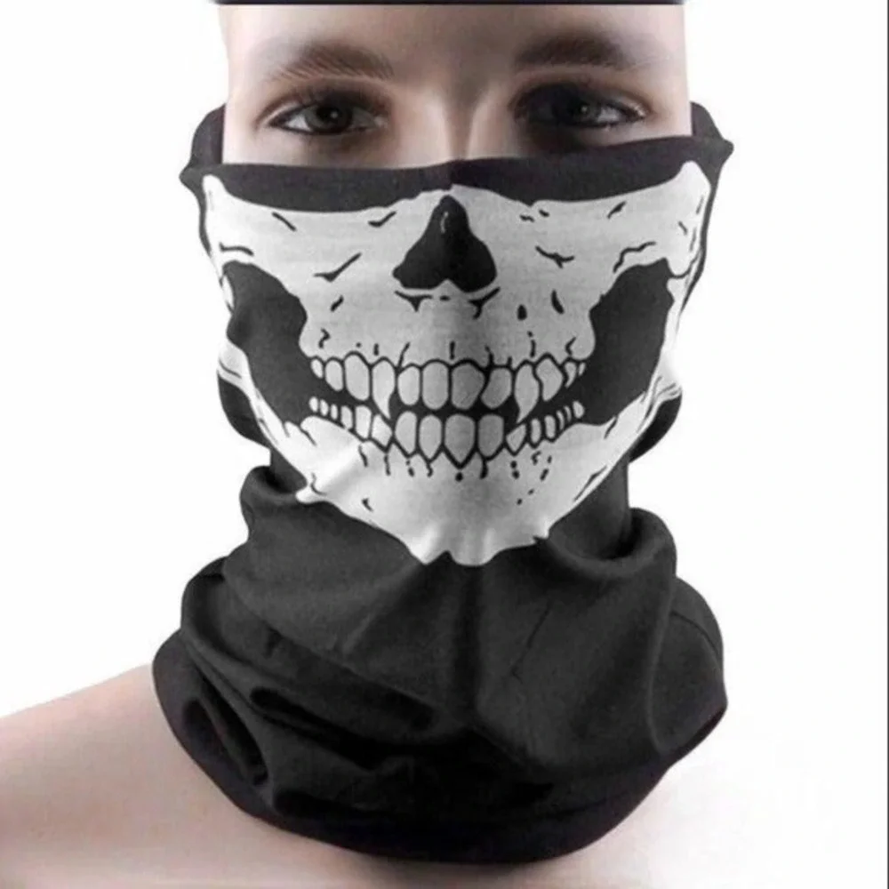 Motorcycle Helmet‎ Skull Neck Face Mask Unisex White & Black